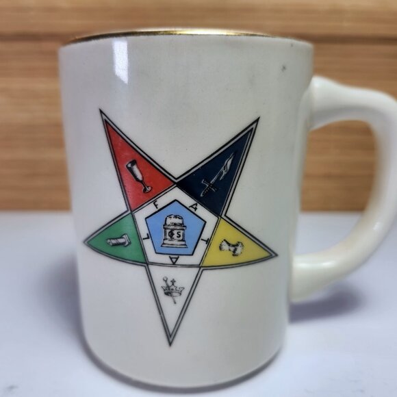 Masonic Coffee Cup “Order of the Eastern Star” Vintage Gold Gilded Rim Freemason - Picture 2 of 7